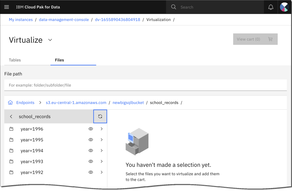 Example of partitions in cloud object storage.