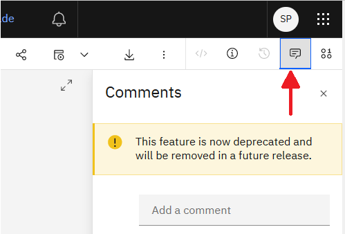Comments icon in the notebook action bar