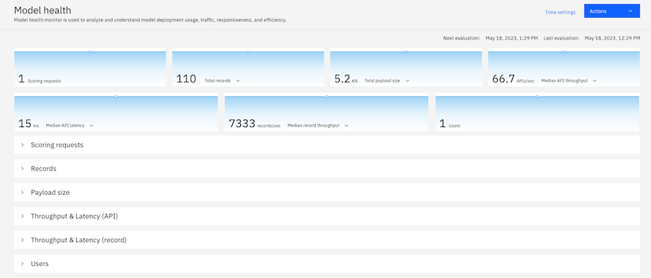 Model health metrics are displayed