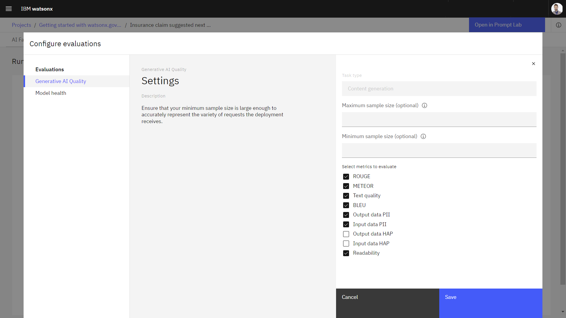 Select metrics to evaluate